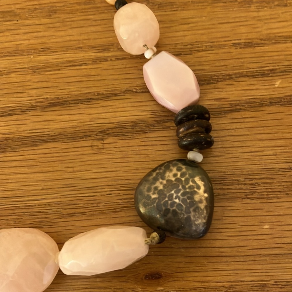 Retired Silpada Silver Pink Rose Quartz Palm Wood Silk Knitted Necklace N1819 - Picture 7 of 9